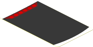 Sticker  1.8 x  3.0 with 6 Red Dots on Black Arc on White Background