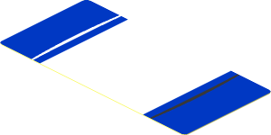 Sticker  1.8 x  3.8 with White Stripe and Black and White Arcs on Blue Background (Needs Work)