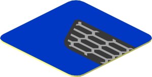 Sticker  0.9 x  0.9 with Black and Grey Hexagons on Blue Background Right