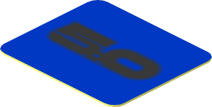 Sticker  0.8 x  0.9 with Silver "5.0" Text on Blue Background
