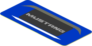 Sticker  1 x  1.8 with Grey "MUSTANG" Text in Black Rectangle on Blue Background (Needs Work)
