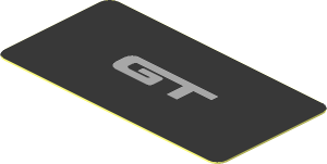 Sticker  1 x  1.8 with Grey "GT" Text on Black Background