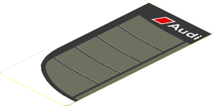 Sticker  1.8 x  4 with Dark Grey Rear Windshield with Black Air Vents and White Audi Logo on White Face