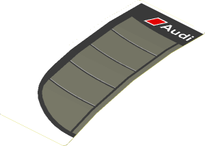 Sticker  1.8 x  4 with Dark Grey Rear Windshield with Black Air Vents and White Audi Logo on White Face (Formed)