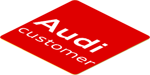Sticker  1.8 x  1.8 with White "Audi customer" Text on Red Background