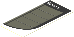 Sticker  1.8 x  4 with Dark Grey Rear Windshield with Black Air Vents and White "Sport" Text on White Face