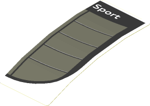 Sticker  1.8 x  4 with Dark Grey Rear Windshield with Black Air Vents and White "Sport" Text on White Face (Formed)
