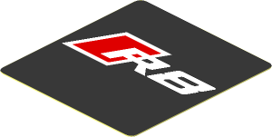 Sticker  1.9 x  1.8 with Red and White R8 Logo on Black Background