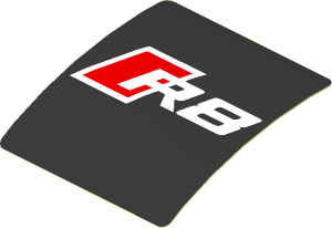 Sticker  1.9 x  1.8 with Red and White R8 Logo on Black Background (Formed)