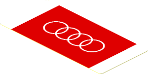 Sticker  1.8 x  3.8 with White Audi Logo on Red Stripe on White Background