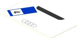 Sticker  1.9 x  3.8 with Grey Audi Logo and Black 4 on Blue and White Frame on White Background