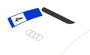 Sticker  1.9 x  3.8 with Grey Audi Logo and Black 4 on Blue and White Frame on White Background (Formed)