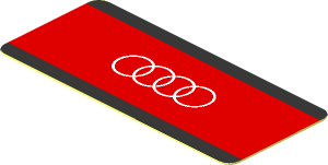 Sticker  0.8 x  1.8 with White Audi Logo on Red Stripe on Black Background