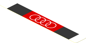 Sticker  0.8 x  5.8 with Black and White Stripes and White Audi Logo on Red Background