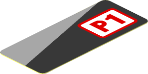 Sticker  1.9 x  0.8 with Red "P1" and Grey Triangle on Black Background Left