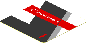 Sticker  1.8 x  1.8 with "Audi Sport" Logo on Black and White Background Left