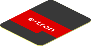 Sticker  1 x  0.8 with Red Stripe with "e-tron" White Text on Black Background