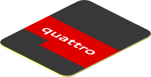 Sticker  1 x  0.8 with Red Stripe with "quattro" White Text on Black Background
