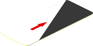 Sticker  1.9 x  0.8 with Red Arrow and Black Triangle on White Background Left