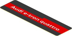 Sticker  0.8 x  5.8 with Red Stripe with "Audi e-tron quattro" White Text on Black Background Right