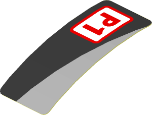 Sticker  1.9 x  0.8 with Red "P1" and Grey Triangle on Black Background Right (Formed)