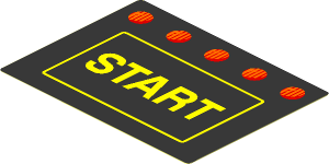 Sticker  3.0 x  4.0 with Yellow "Start" and 5 Orange Lights on Black Background