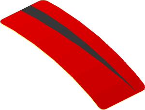Sticker  0.8 x  1.9 with Black Arc on Red Background Right (Formed)