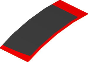 Sticker  4 x  1.8 with Black Trapezoid on Red Background Right (Formed)
