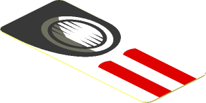 Sticker  0.8 x  1.9 with White Stripes and Black Headlamp on Red Background Right (Needs Work)