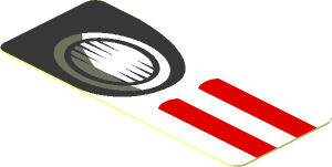 Sticker  0.8 x  1.9 with White Stripes and Black Headlamp on Red Background Left