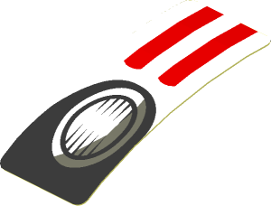 Sticker  0.8 x  1.9 with White Stripes and Black Headlamp on Red Background Left (Formed)