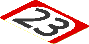Sticker  1.2 x  1.8 with Black "23" in White Arch on Red Background