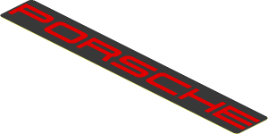Sticker  0.8 x  5.8 with Red "PORSCHE" on Black Background