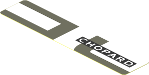 Sticker  0.8 x  3.8 with White "CHOPARD" and Dark Grey Lines on White Background Right