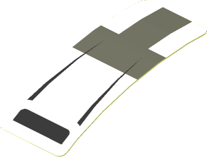 Sticker  0.8 x  1.9 with Dark Grey Lines and Black Air Vent on White Background (Formed)