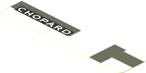 Sticker  0.8 x  3.8 with White "CHOPARD" and Dark Grey Lines on White Background Left