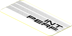 Sticker  0.8 x  1.8 with Black "INT PERF" on Black Halftone Stripes on White Background (Needs Work)