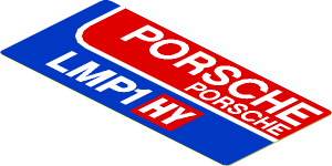 Sticker  1.8 x  3.8 with White "PORSCHE LMP1 HY" on Blue and Red Background