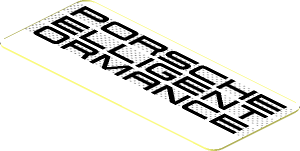 Sticker  0.8 x  1.9 with Black "PORSCHE ELLIGENT ORMANCE" on Black Halftone Stripes on White Background (Needs Work)