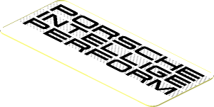 Sticker  0.8 x  1.9 with Black "PORSCHE INTELLIGE PERFORM" on Black Halftone Stripes on White Background (Needs Work)