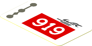 Sticker  1.0 x  1.8 with White "919" in Red Square on White Background Left