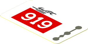 Sticker  1.0 x  1.8 with White "919" in Red Square on White Background Right