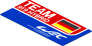Sticker  1.8 x  3.8 with White "TEAM 919 HYBRID" and German Flag on Blue and Red Background