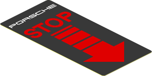 Sticker  1.8 x  3.8 with Red "STOP" with Arrow on Black Background