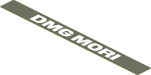 Sticker  0.8 x  7.8 with White DMG MORI Logo on Dark Grey Background