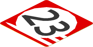 Sticker  1.8 x  1.8 with White Stripes and Black "23" in White Circle on Red Background
