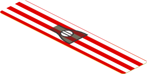 Sticker  0.8 x  4 with White Stripes and Black Air Vent and Fuel Tank Cap on Red Background (Needs Work)