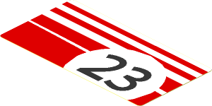 Sticker  2.0 x  3.8 with White Stripes and Black "23" in White Circle on Red Background Right
