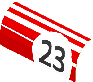 Sticker  2.0 x  3.8 with White Stripes and Black "23" in White Circle on Red Background Right (Formed)