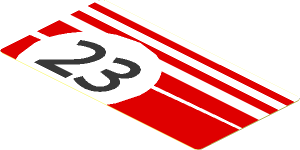 Sticker  2.0 x  3.8 with White Stripes and Black "23" in White Circle on Red Background Left